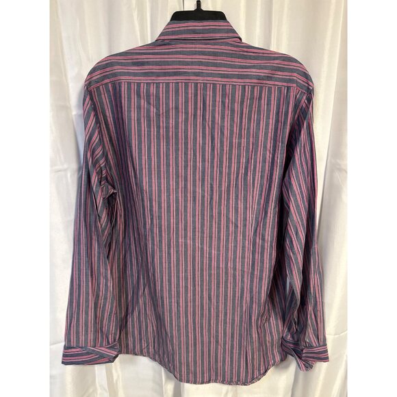 Hugo Boss Mens Blue/Pink Striped Long Sleeve Button-Up Shirt Large - Picture 5 of 6